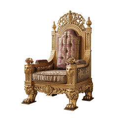 Luxurious Golden Royal Throne with Ornate Carvings and Lion Accents