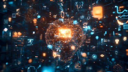 Digital World: A vivid, abstract composition of a digital world, highlighting its intricate network and the dynamic interplay of information and technological advancements.