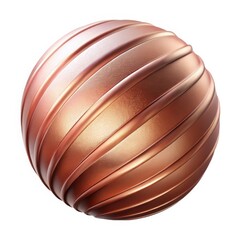 Rose gold sphere with grooved texture isolated on white background