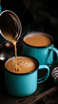 The process of making Teh Tarik. Malaysian originated drink