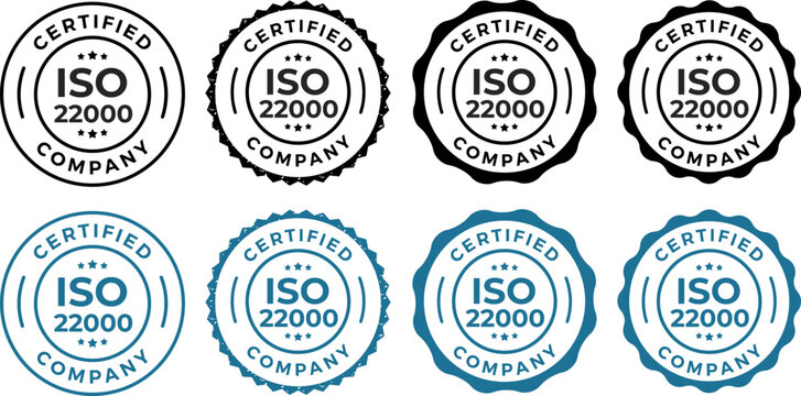 ISO 22000 Certified – Food Safety Management System Label and Stamp Vector Design
