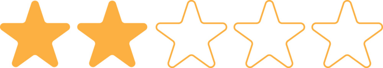 Two out of five orange stars filled in on a white background representing a rating or review