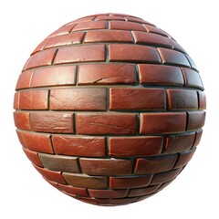 Red brick sphere texture isolated on white background