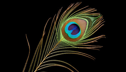 Obraz premium Vibrant peacock feather closeup on black background 