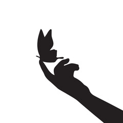Silhouette of a Hand with a Butterfly