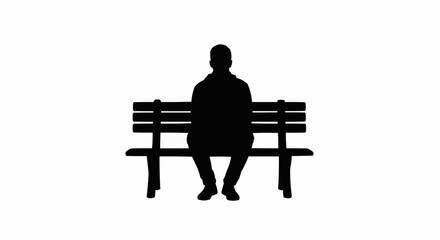 Man Sitting on Bench Silhouette Set – Relaxed and Resting Poses in Vector Style on White Background

