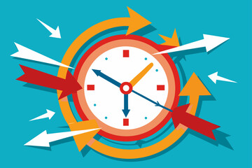 Clock Hands Dissolving into Arrows Flying Outward