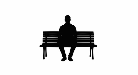 Man Sitting on Bench Silhouette Set – Relaxed and Resting Poses in Vector Style on White Background

