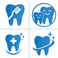 Dental Logo Vector Set – Tooth Care, Brushing, Family, and Sparkling Clean Icons