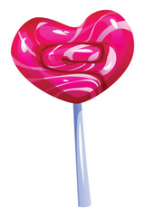 Pink heart-shaped lollipop with a swirl pattern, perfect for expressing love and sweetness. Vector cartoon illustration