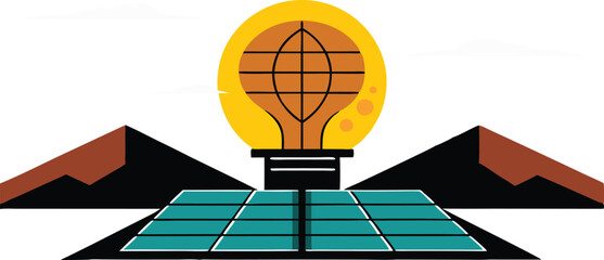 An illustration of solar panels on a rooftop, often accompanied by elements like sun rays or a house, symbolizing renewable energy and sustainability