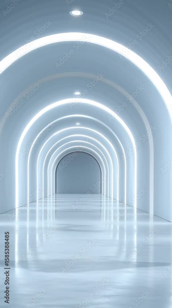 Poster modern tunnel archway design: a visually striking tunnel with a series of sleek, illuminated arches,