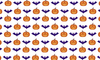 Fototapeta premium Halloween seamless pattern with bats and pumpkins. Vector illustration.