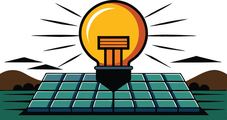 An illustration of solar panels on a rooftop, often accompanied by elements like sun rays or a house, symbolizing renewable energy and sustainability