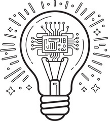 Futuristic Light Bulb with Circuit Board Technology Concept Vector Illustration. Tech Light Bulb, Circuit Idea Bulb, Innovative Energy Icon, Digital Creativity Symbol, Futuristic Ai Technology