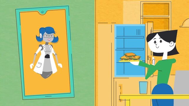 Woman talking to her animated mirror reflection symbolizing inner thoughts, confidence, and self-talk concept