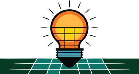 An illustration of solar panels on a rooftop, often accompanied by elements like sun rays or a house, symbolizing renewable energy and sustainability