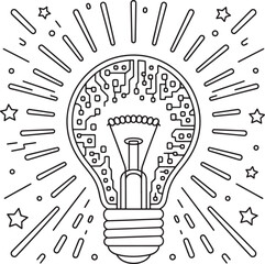 Futuristic Light Bulb with Circuit Board Technology Concept Vector Illustration. Tech Light Bulb, Circuit Idea Bulb, Innovative Energy Icon, Digital Creativity Symbol, Futuristic Ai Technology