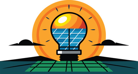 An illustration of solar panels on a rooftop, often accompanied by elements like sun rays or a house, symbolizing renewable energy and sustainability