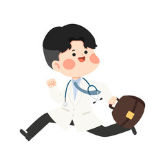 Cartoon Doctor Running with Briefcase