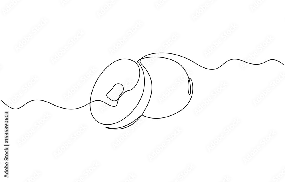 Poster kiwi fruit whole and a half in continuous line art drawing style, continuous line drawing of kiwi. m