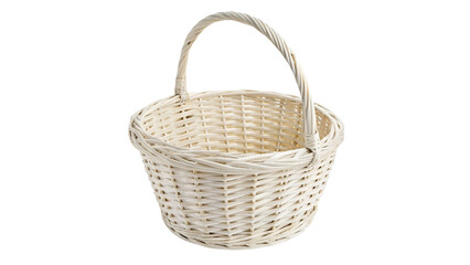 Woven Wicker Basket with Handle Isolated on Transparent Background