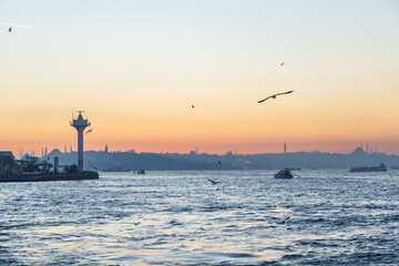 Sunset view of Istanbul to Bosporus and historic peninsula