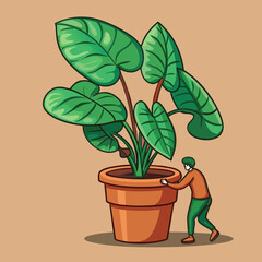 Obraz premium Vector illustration of a small potted houseplant with green leaves, perfect for gardening and nature-themed designs