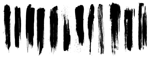 Flat Paint Brush Thin Curved Background High Detail Abstract Vector Background Set. 