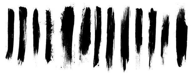 Black big long brush strokes set isolated on a white background. Vector illustration.