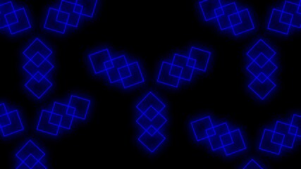 Blue geometric diamond pattern, Glowing rotating squares abstract loop animation on black background