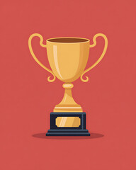 Golden trophy with handles and a dark base on a red background representing achievement and victory