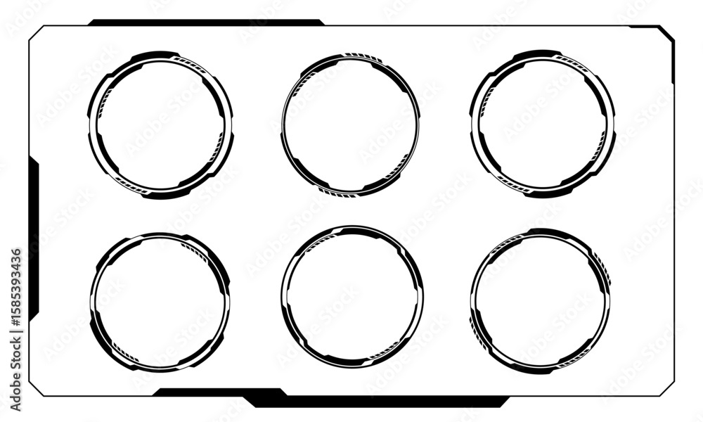 Poster set of sci fi black circle and frame user interface elements technology futuristic design modern cre