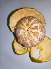 peeled orange in close up view 
