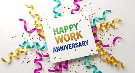 Celebrating Work Anniversary with Colorful Decorations and Congratulations, a Moment of Recognition