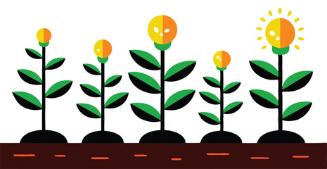 An illustration depicting the stages of plant growth, from seedling to mature plant, often with elements like roots, leaves, and flowers
