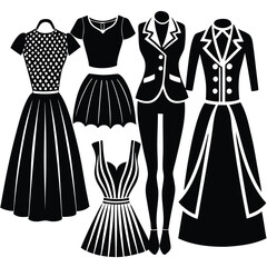 Obraz premium Silhouette Set of Elegant and Stylish Women's Clothing Collection