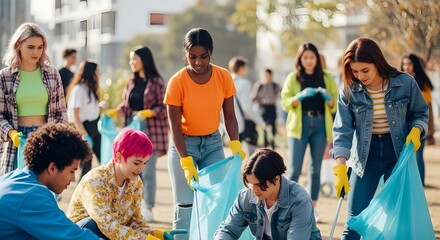 Obraz premium Teen Volunteers Cleaning Park – International Youth Day Concept