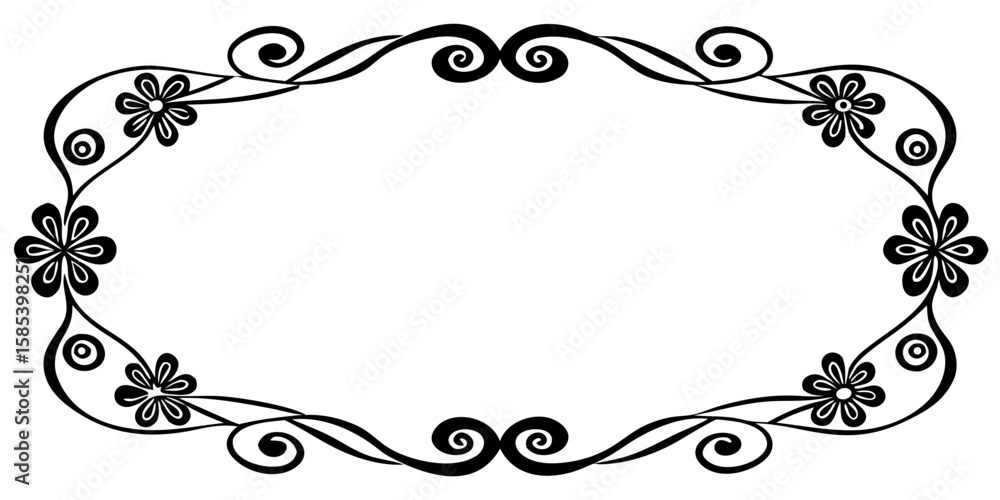 Poster a decorative black ink border design featuring elegant floral elements and intricate abstract shapes