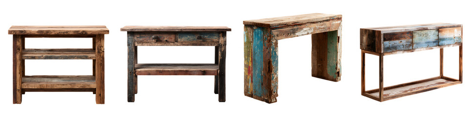 Rustic Reclaimed Wood Console Tables: Vintage Furniture Collection on White
