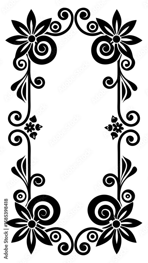 Poster elegant black ink border design showcasing a delicate fusion of floral artistry and abstract pattern