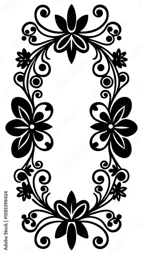Poster elegant black ink border design showcases floral artistry intertwined with captivating abstract elem