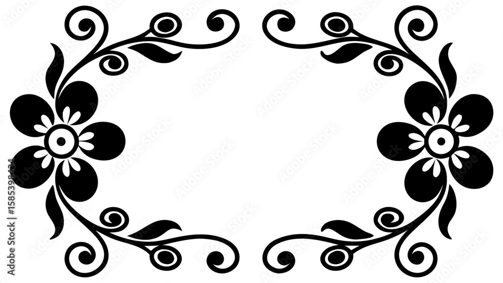 Poster elegant black ink border design showcases intricate floral and abstract elements creating a sophisti