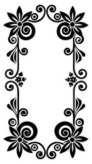 Fototapeta premium Elegant black ink border design showcasing a delicate fusion of floral artistry and abstract patterns creating a sophisticated graphic element for various creative applications.