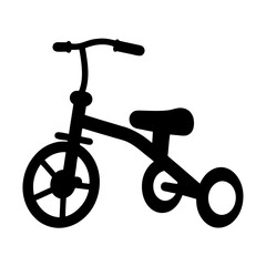 A black and white silhouette of a tricycle with simplistic design