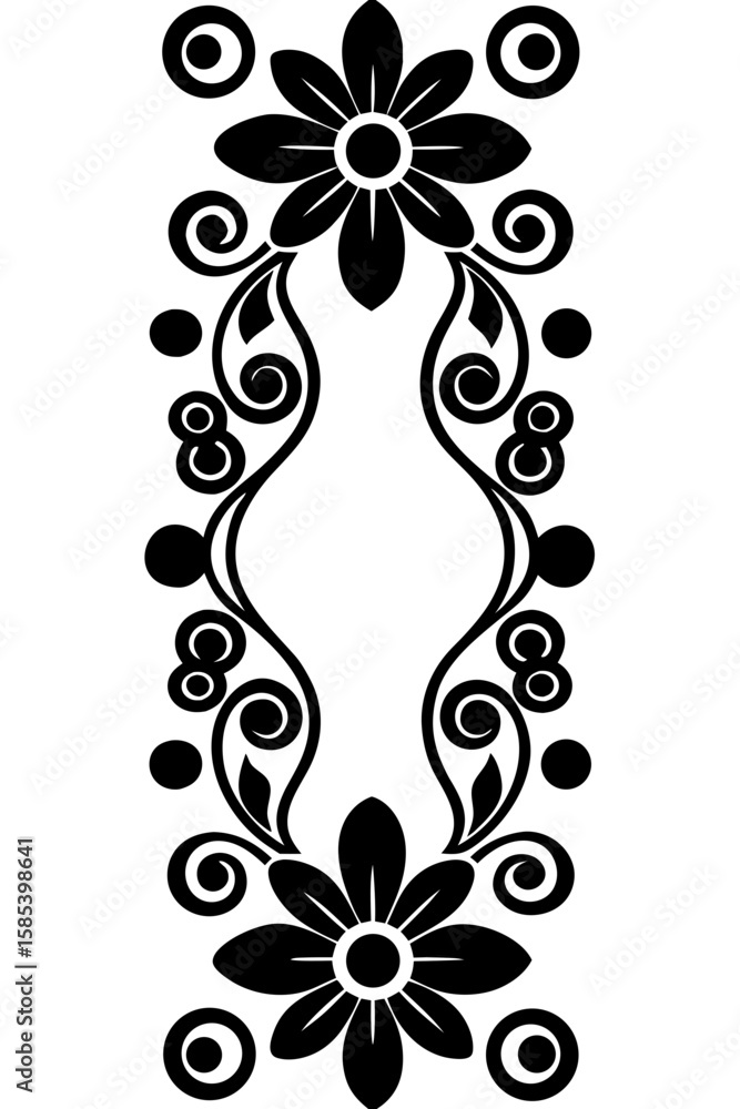 Poster elegant black ink border design showcases floral motifs intertwined with abstract elements, perfect 