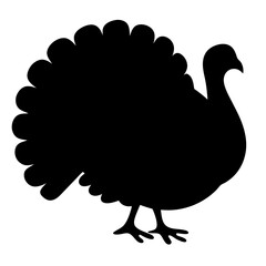 Silhouette of a Turkey with a Grand Feather Display on White Background