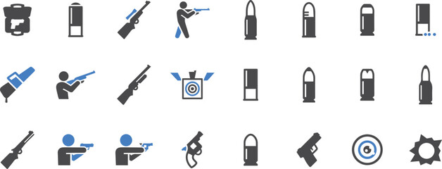 Military and Weapon Icons – Soldier, Gun, Bullet, War, Combat, Tactical, Firearm, Military Equipment, Security, Battle

