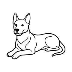 Relaxed Dog with Pointed Ears - Calm Canine Vector Outline Illustration