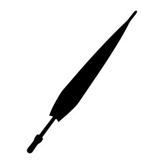 Black silhouette illustration of a closed umbrella on a clean white background